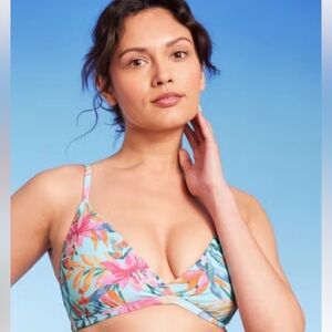 KONA SOL Women's Tropical Print Crossover Triangle Bikini Top